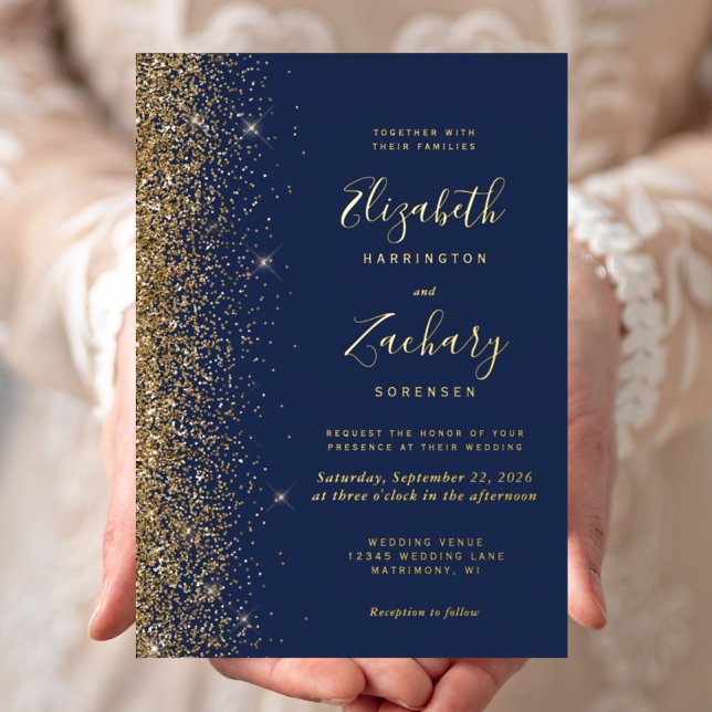 Modern Navy Blue Gold Glitter Edge Wedding (Creator Uploaded)