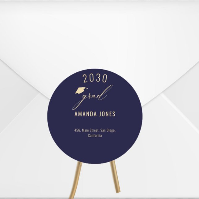 Modern Navy Blue Gold Graduation  Classic Round Sticker (Creator Uploaded)