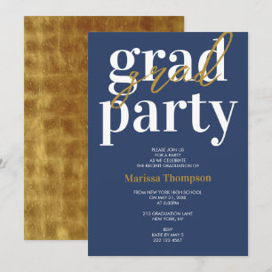 Modern Navy Blue Gold Graduation Party Invitation