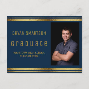 Modern Navy Blue Gold Graduation Party Photo Postcard