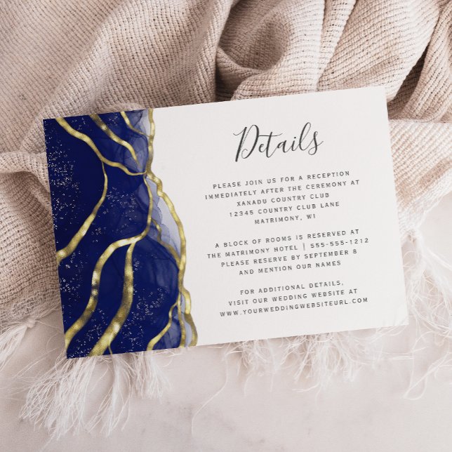 Modern Navy Blue Gold Ink Wedding Details Enclosure Card (Creator Uploaded)