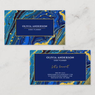 Modern Navy Blue & Gold Marble Agate Abstract Business Card