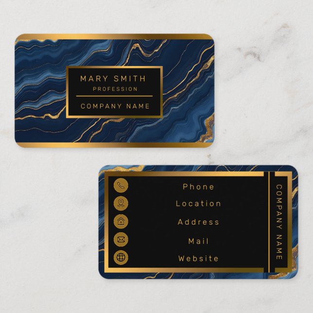 Modern Navy Blue Gold Marble Collection Business Card (Front/Back)