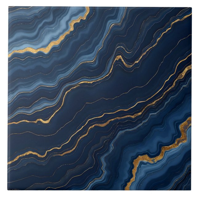 Modern Navy Blue Gold Marble Collection Ceramic Tile (Front)