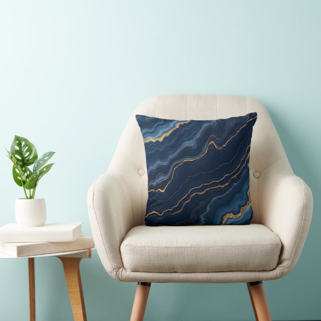 Modern Navy Blue Gold Marble Collection Cushion (Chair)