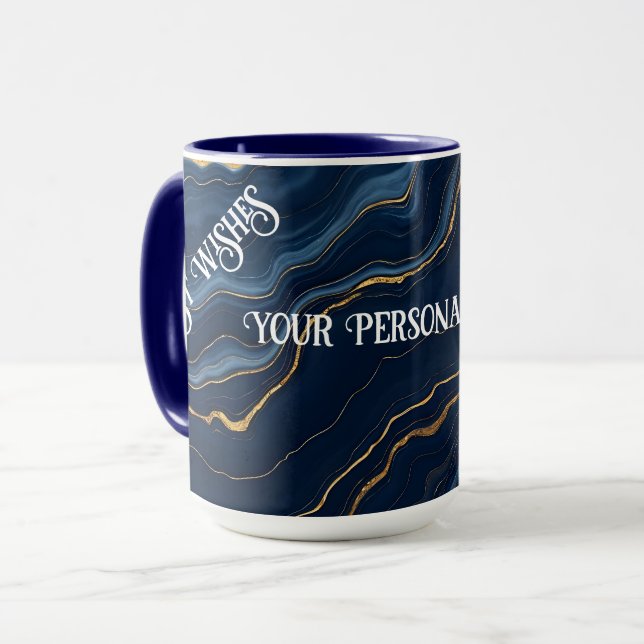 Modern Navy Blue Gold Marble Collection Mug (Front Left)