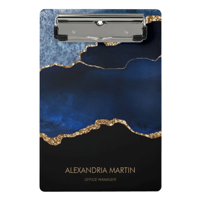 Modern Navy Blue Gold Marble Glitter Office   Mini Clipboard (Front)