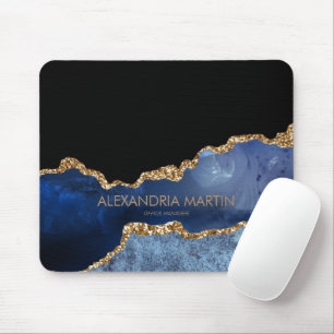 Modern Navy Blue Gold Marble Glitter Office Mouse Pad