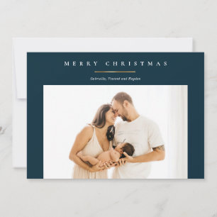 Modern Navy Blue Gold Merry Christmas Photo Card