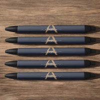 Modern Navy Blue Gold Monogram Script Name Initial