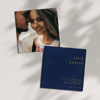 Modern Navy Blue | Gold Photo Square Wedding