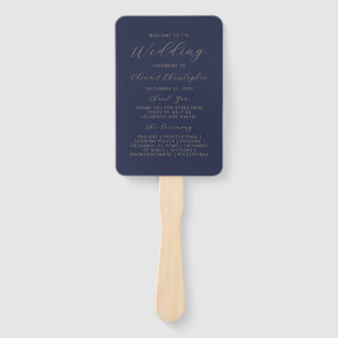 Modern Navy Blue Gold Script Wedding Program Hand Fan