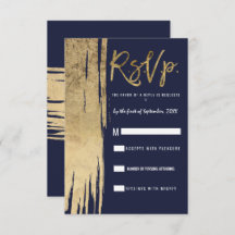 Modern Navy Blue Gold Simple Brushstrokes RSVP