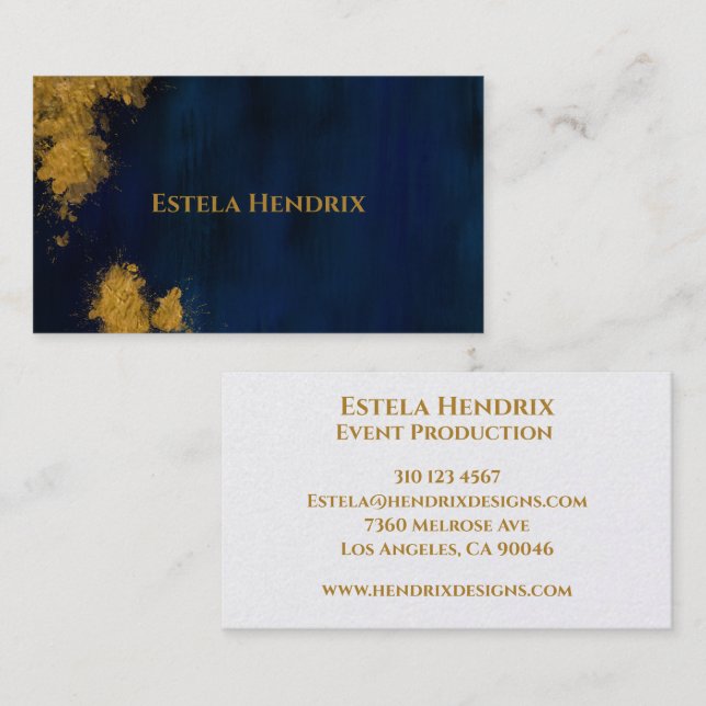 Modern Navy Blue Gold Splatter Business Card (Front/Back)