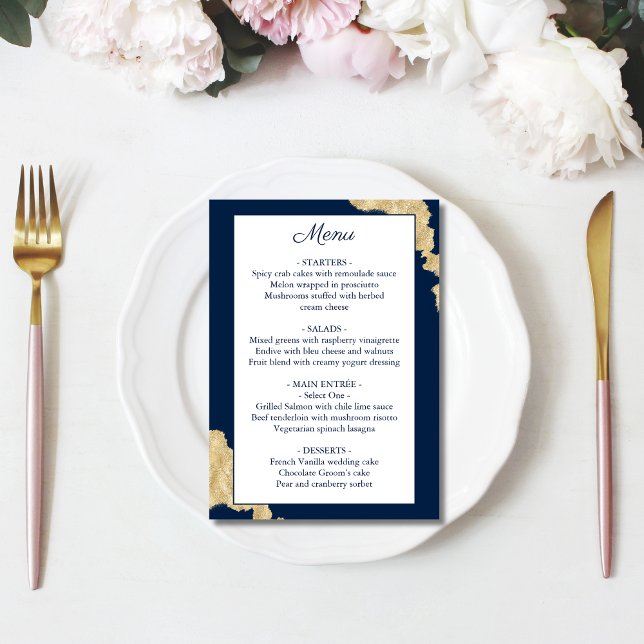 Modern Navy Blue & Gold Wedding Menu (Creator Uploaded)