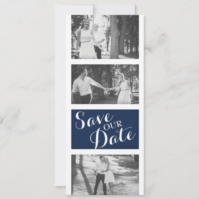 Modern Navy Blue Gold Wedding Photo Save The Date (Front)