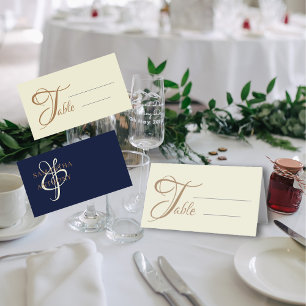 Modern Navy Blue & gold Wedding  Place Card