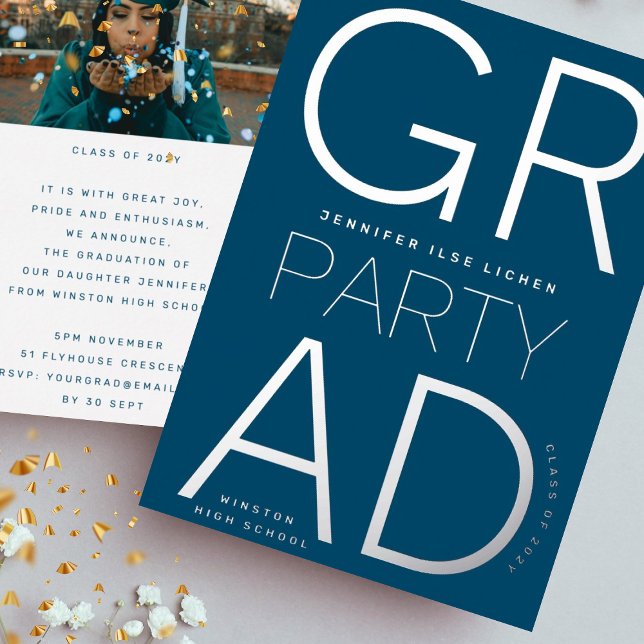 MODERN NAVY BLUE GRAD PARTY Class of 2023 Silver (Creator Uploaded)
