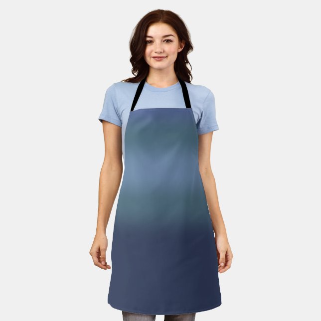 Modern navy blue gradient Watercolor galaxy space  Apron (Worn)
