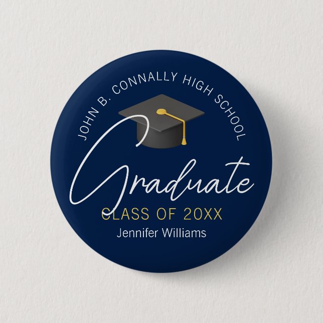 Modern Navy Blue Graduate Custom 2025 Graduation 6 Cm Round Badge (Front)