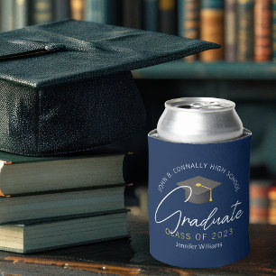 Modern Navy Blue Graduate Custom Graduation Party Can Cooler