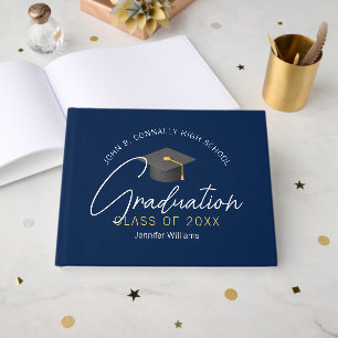 Modern Navy Blue Graduate Custom Graduation Party Guest Book
