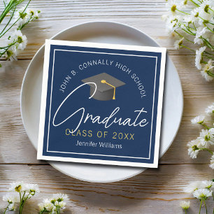Modern Navy Blue Graduate Custom Graduation Party Napkin