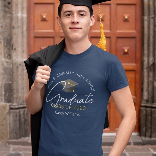 Modern Navy Blue Graduate Personalised Graduation T-Shirt (Creator Uploaded)