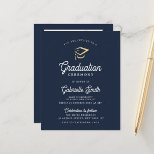 modern navy blue graduation ceremony invitation