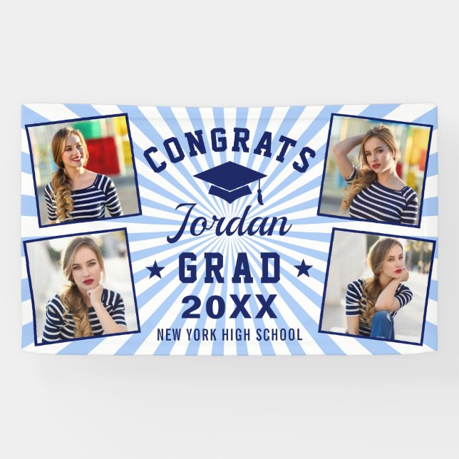 Modern Navy Blue Graduation Class of 2024 4 PHOTO Banner (Horizontal)