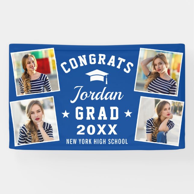 Modern Navy Blue Graduation Class of 2024 4 PHOTO Banner (Horizontal)