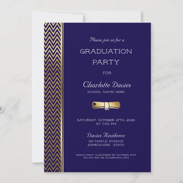 Modern Navy Blue Graduation Party Invitation (Front)