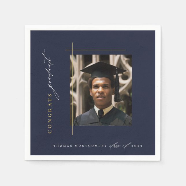 Modern Navy Blue Graduation Party Napkin (Front)