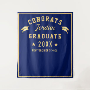 Modern Navy Blue Graduation Photo Booth Backdrop Tapestry