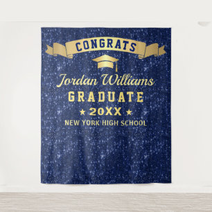 Modern Navy Blue Graduation Photo Booth Backdrop Tapestry