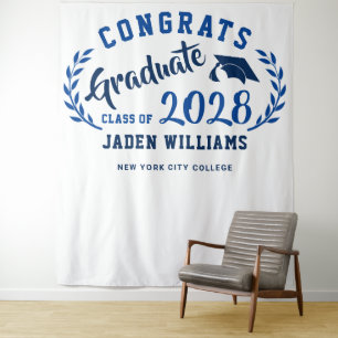 Modern Navy Blue Graduation Photo Booth Backdrop Tapestry