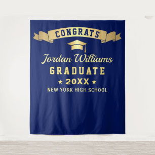 Modern Navy Blue Graduation Photo Booth Backdrop Tapestry