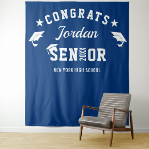 Modern Navy Blue Graduation Photo Booth Backdrop Tapestry