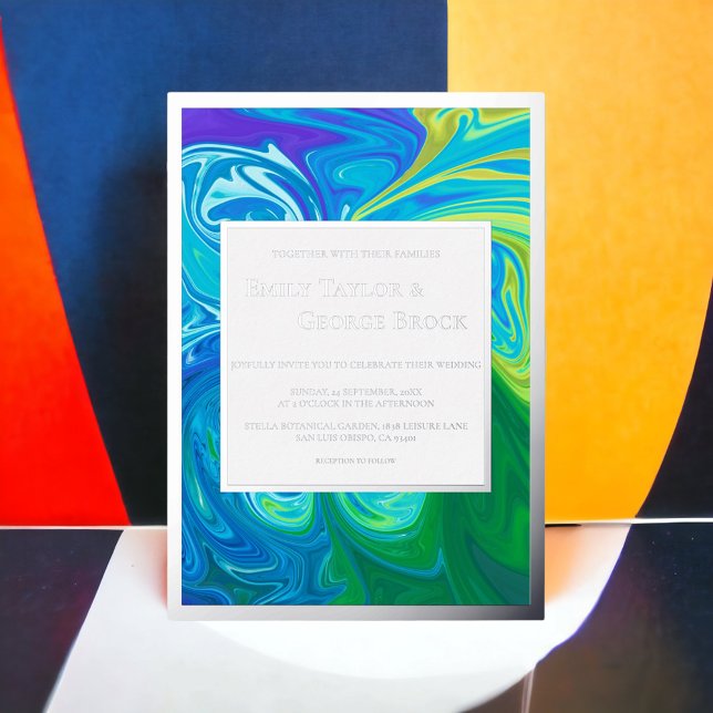 Modern Navy Blue Green Waves Abstract Art Wedding (Creator Uploaded)