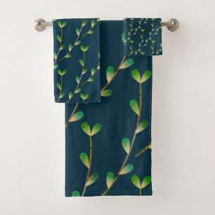 Modern Navy Blue Greenery Bath Towel Set