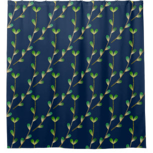 Modern Navy Blue Greenery Shower Curtain
