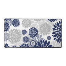 Modern Navy Blue Grey Flower Pattern