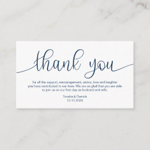 Modern Navy Blue Hand Lettered, Wedding Thank you Enclosure Card