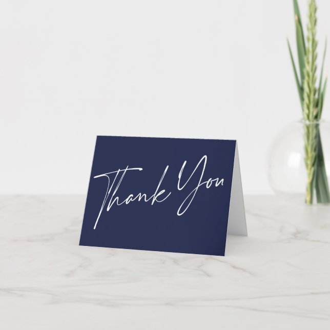 Modern Navy Blue Handwritten Thank You Card (Front)