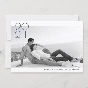 Modern navy blue Happy New Year 2020 photo Holiday Card