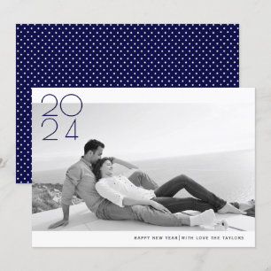Modern navy blue Happy New Year 2021 photo Holiday Card