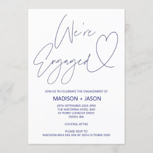 Modern Navy Blue Heart Engagement Party Invites