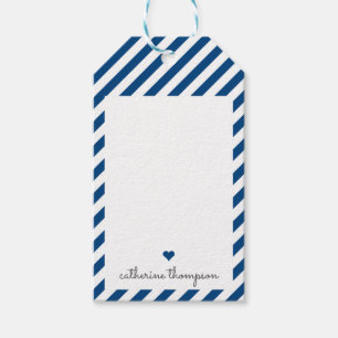 Modern Navy Blue Heart Girly Cute Feminine Script Gift Tags