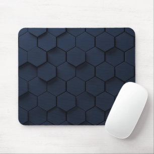Modern Navy Blue Hexagon 3D Pattern Mouse Pad