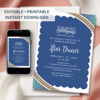 Modern Navy Blue Islamic Geometric Iftar Dinner